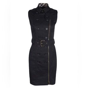 Burberry Brit Black Zip Front Belted Sleeveless Trench Dress S